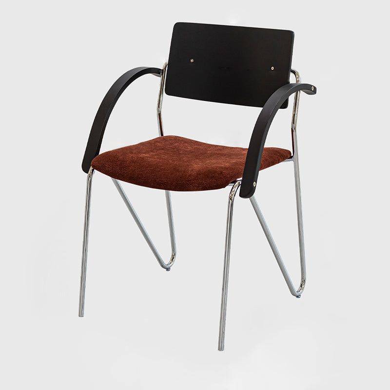 Contemporary Scandinavian Square Plywood Electroplated Iron Chenille Fabric Backrest Armrests Dining Chair For Dining Room