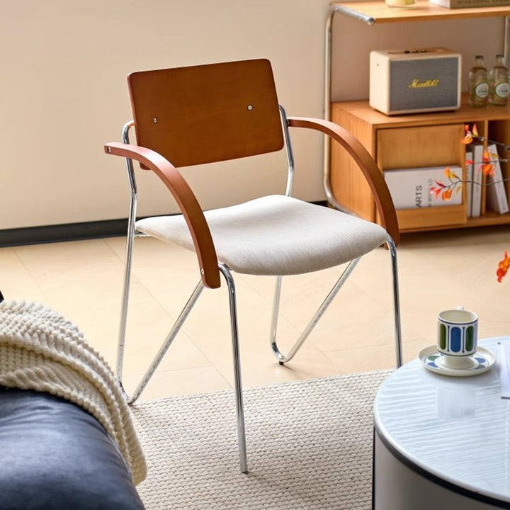 Contemporary Scandinavian Square Plywood Electroplated Iron Chenille Fabric Backrest Armrests Dining Chair For Dining Room