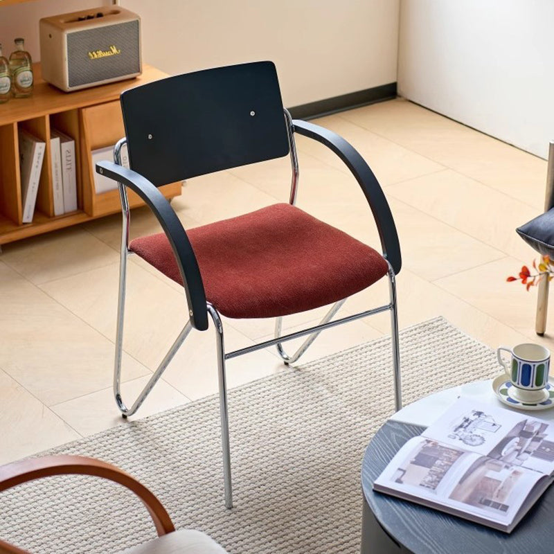 Contemporary Scandinavian Square Multi-layer Solid Wood Panel Electroplated Iron Chenille Fabric Backrest Armrests Dining Chair For Dining Room