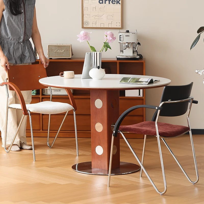 Contemporary Scandinavian Square Plywood Electroplated Iron Chenille Fabric Backrest Armrests Dining Chair For Dining Room
