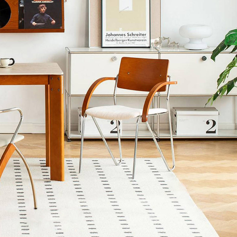 Contemporary Scandinavian Square Multi-layer Solid Wood Panel Electroplated Iron Chenille Fabric Backrest Armrests Dining Chair For Dining Room