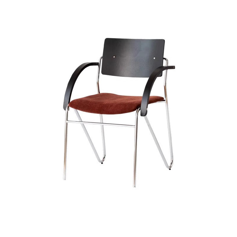 Contemporary Scandinavian Square Multi-layer Solid Wood Panel Electroplated Iron Chenille Fabric Backrest Armrests Dining Chair For Dining Room