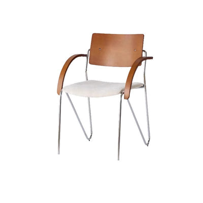 Contemporary Scandinavian Square Multi-layer Solid Wood Panel Electroplated Iron Chenille Fabric Backrest Armrests Dining Chair For Dining Room