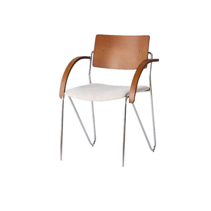 Contemporary Scandinavian Square Multi-layer Solid Wood Panel Electroplated Iron Chenille Fabric Backrest Armrests Dining Chair For Dining Room