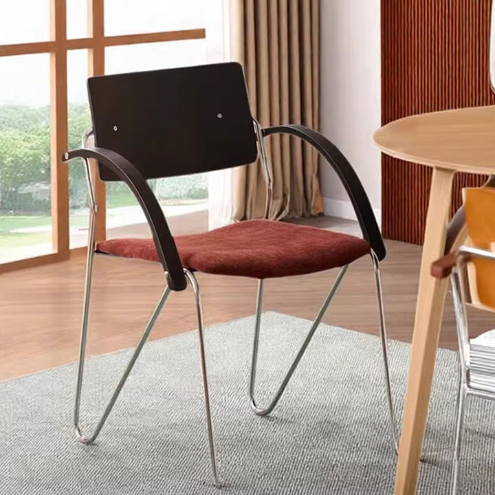 Contemporary Scandinavian Square Plywood Electroplated Iron Chenille Fabric Backrest Armrests Dining Chair For Dining Room