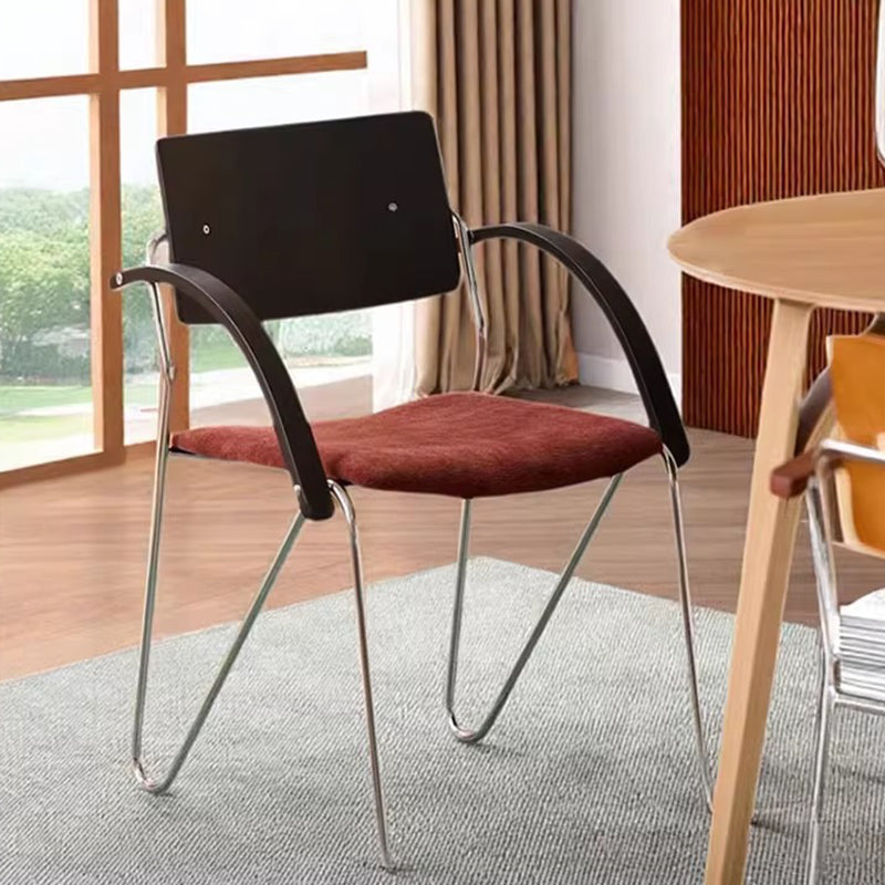 Contemporary Scandinavian Square Multi-layer Solid Wood Panel Electroplated Iron Chenille Fabric Backrest Armrests Dining Chair For Dining Room