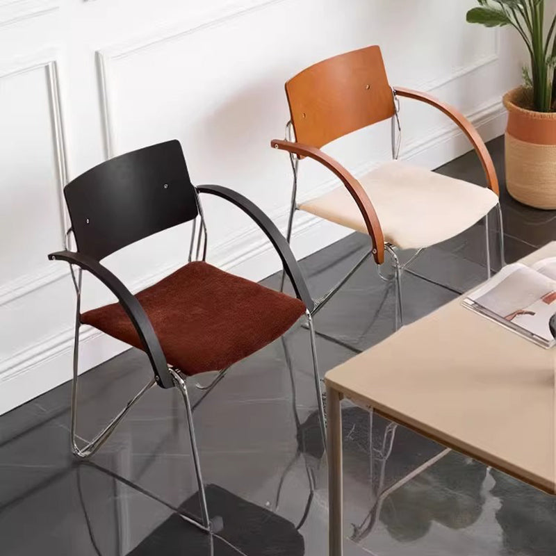 Contemporary Scandinavian Square Multi-layer Solid Wood Panel Electroplated Iron Chenille Fabric Backrest Armrests Dining Chair For Dining Room