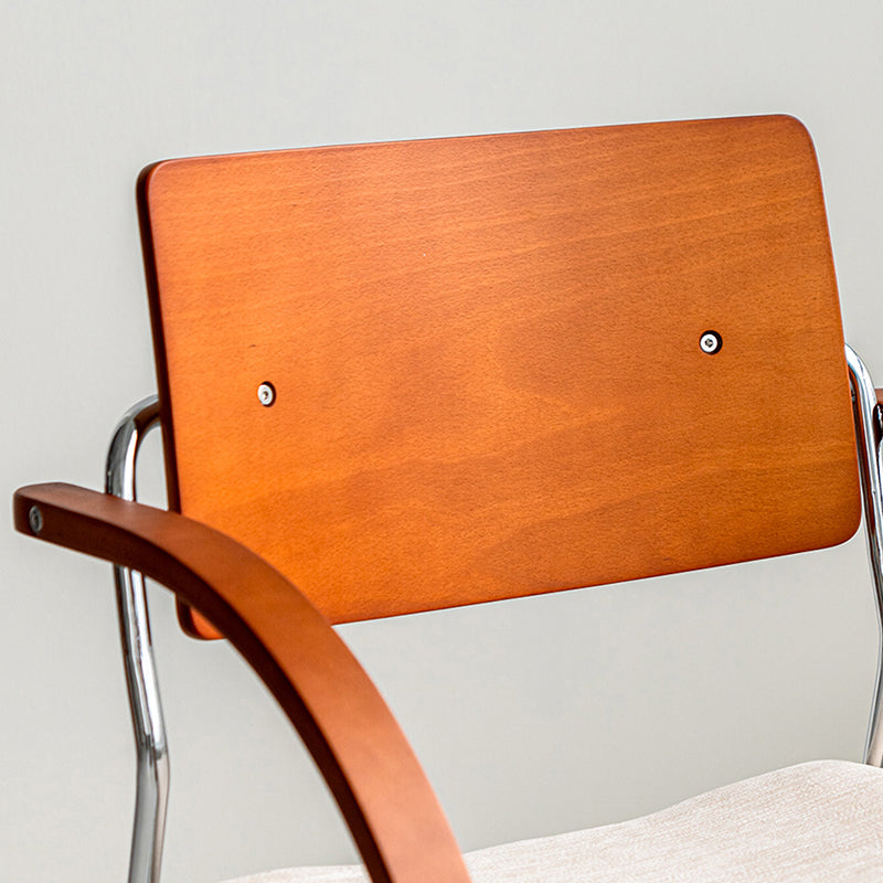 Contemporary Scandinavian Square Multi-layer Solid Wood Panel Electroplated Iron Chenille Fabric Backrest Armrests Dining Chair For Dining Room