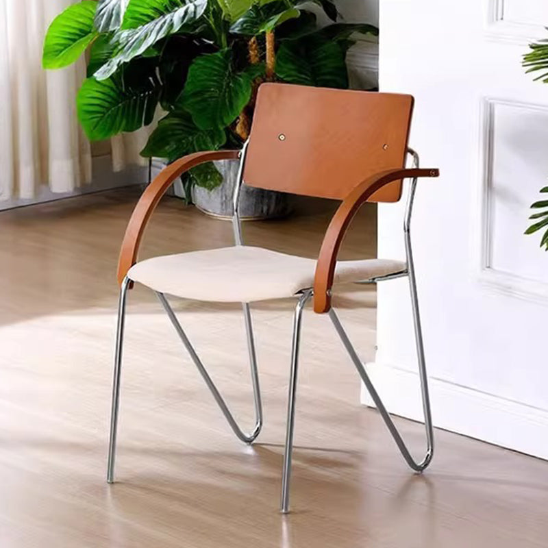 Contemporary Scandinavian Square Multi-layer Solid Wood Panel Electroplated Iron Chenille Fabric Backrest Armrests Dining Chair For Dining Room