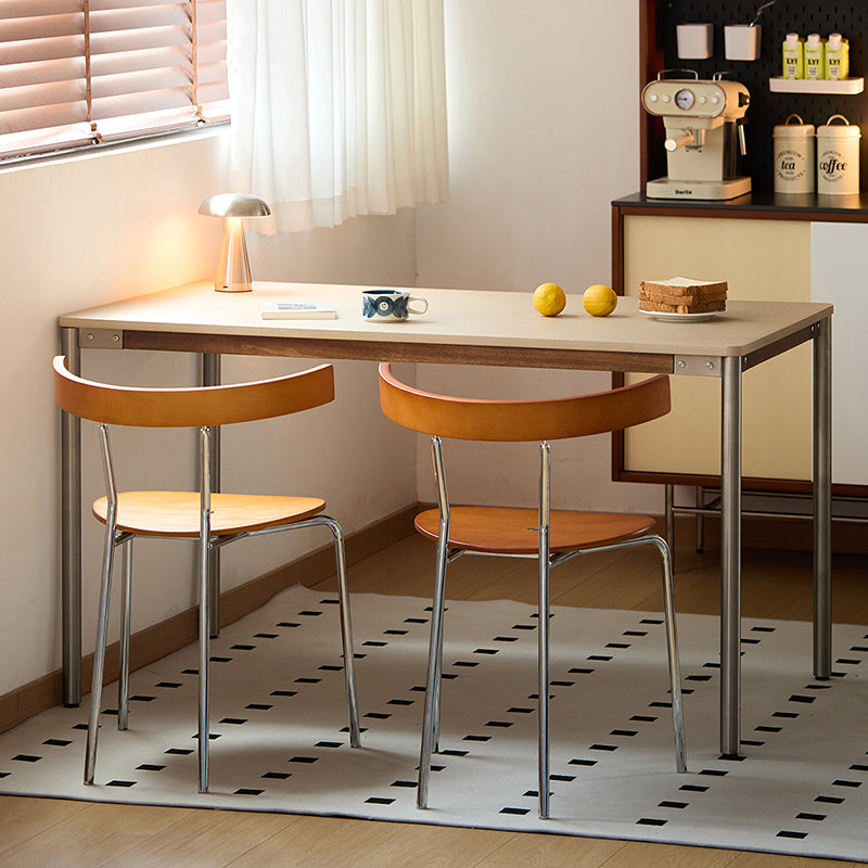 Contemporary Scandinavian Square Multi-layer Solid Wood Panel Electroplated Iron Backrest Dining Chair For Dining Room