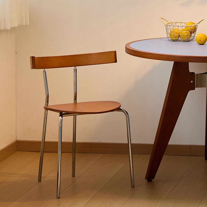 Moderner skandinavischer Esszimmerstuhl mit quadratischer Rückenlehne aus Sperrholz und galvanisiertem Eisen für das Esszimmer 