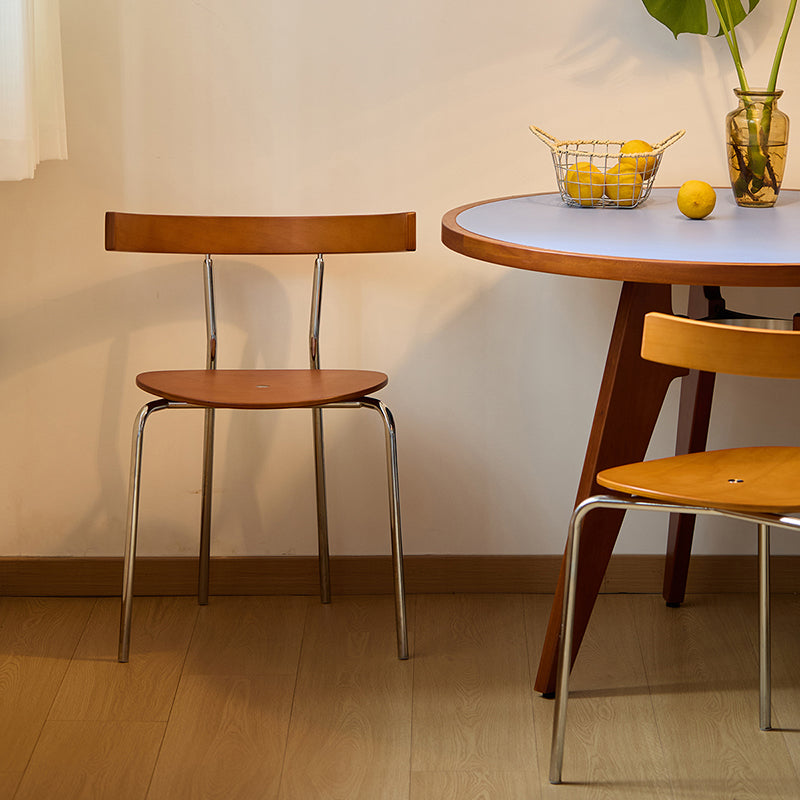 Contemporary Scandinavian Square Multi-layer Solid Wood Panel Electroplated Iron Backrest Dining Chair For Dining Room