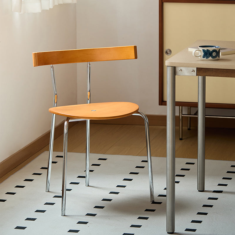 Moderner skandinavischer Esszimmerstuhl mit quadratischer Rückenlehne aus Sperrholz und galvanisiertem Eisen für das Esszimmer 