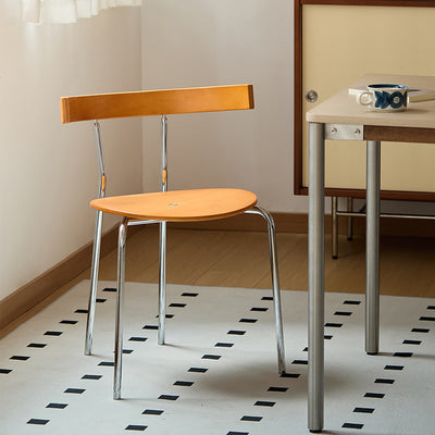 Contemporary Scandinavian Square Multi-layer Solid Wood Panel Electroplated Iron Backrest Dining Chair For Dining Room