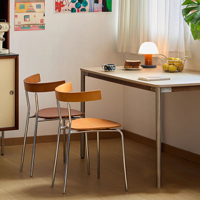 Contemporary Scandinavian Square Multi-layer Solid Wood Panel Electroplated Iron Backrest Dining Chair For Dining Room