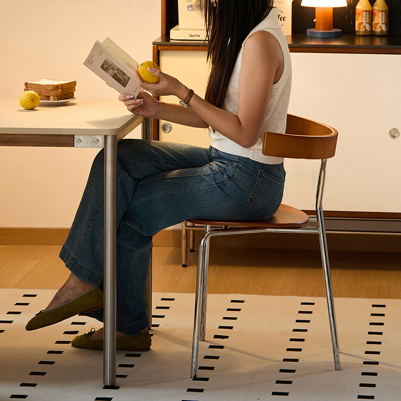 Contemporary Scandinavian Square Multi-layer Solid Wood Panel Electroplated Iron Backrest Dining Chair For Dining Room