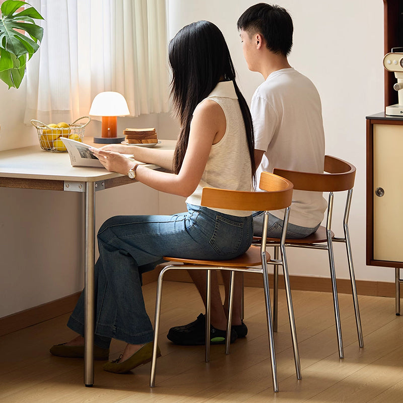 Contemporary Scandinavian Square Multi-layer Solid Wood Panel Electroplated Iron Backrest Dining Chair For Dining Room