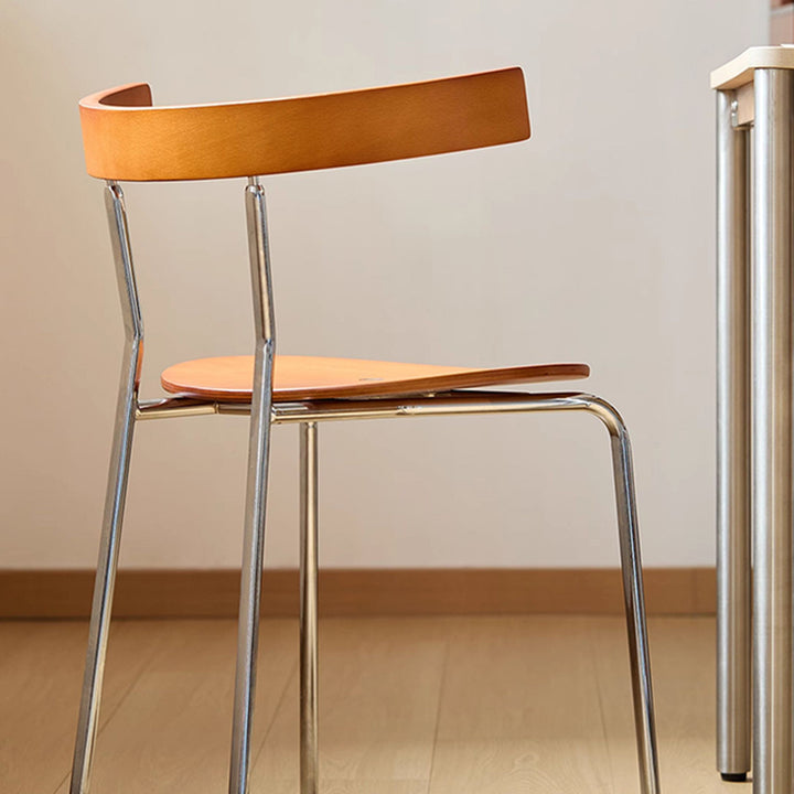 Moderner skandinavischer Esszimmerstuhl mit quadratischer Rückenlehne aus Sperrholz und galvanisiertem Eisen für das Esszimmer 