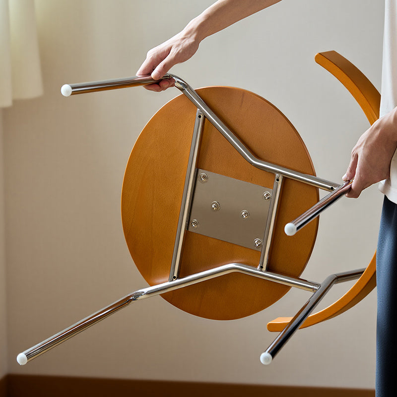 Moderner skandinavischer Esszimmerstuhl mit quadratischer Rückenlehne aus Sperrholz und galvanisiertem Eisen für das Esszimmer 