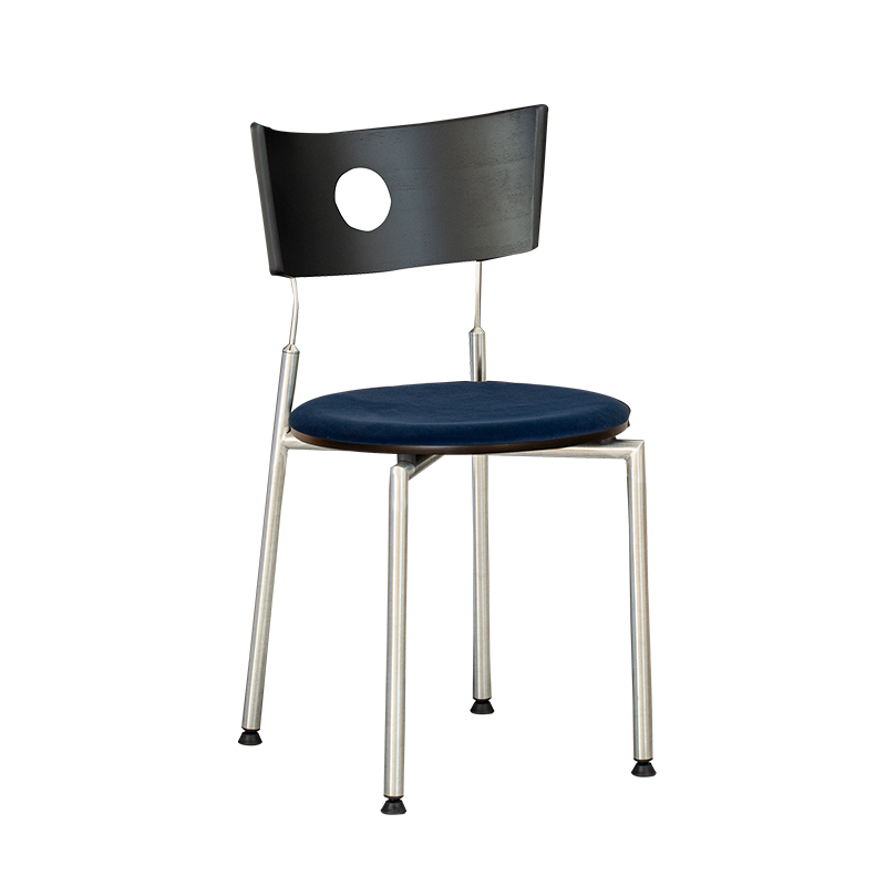 Moderner Retro-Esszimmerstuhl mit quadratischer Rückenlehne aus Sperrholz, Stoff und Edelstahl für das Esszimmer 