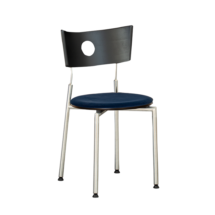 Moderner Retro-Esszimmerstuhl mit quadratischer Rückenlehne aus Sperrholz, Stoff und Edelstahl für das Esszimmer 