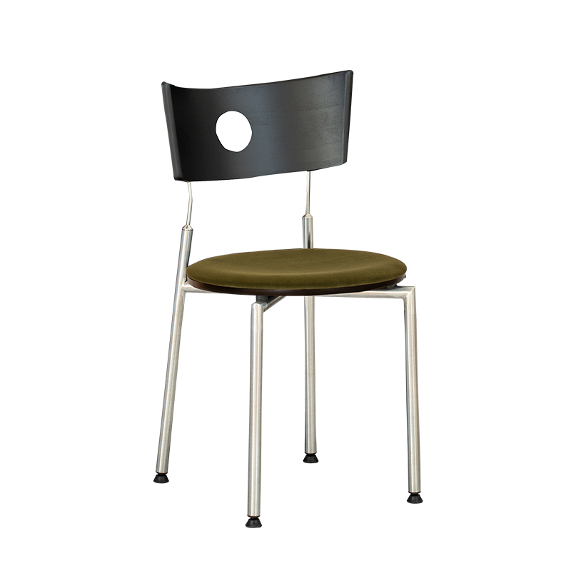Moderner Retro-Esszimmerstuhl mit quadratischer Rückenlehne aus Sperrholz, Stoff und Edelstahl für das Esszimmer 
