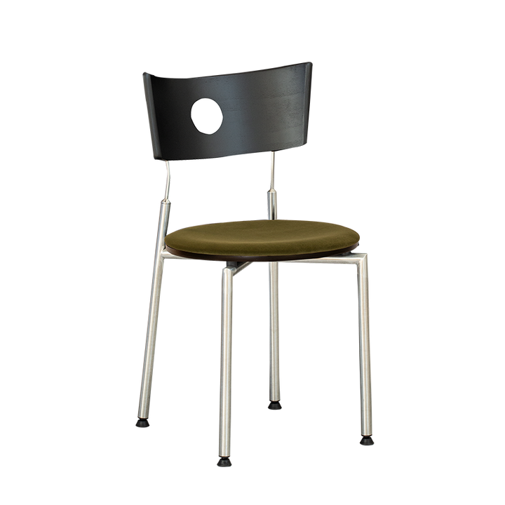 Moderner Retro-Esszimmerstuhl mit quadratischer Rückenlehne aus Sperrholz, Stoff und Edelstahl für das Esszimmer 