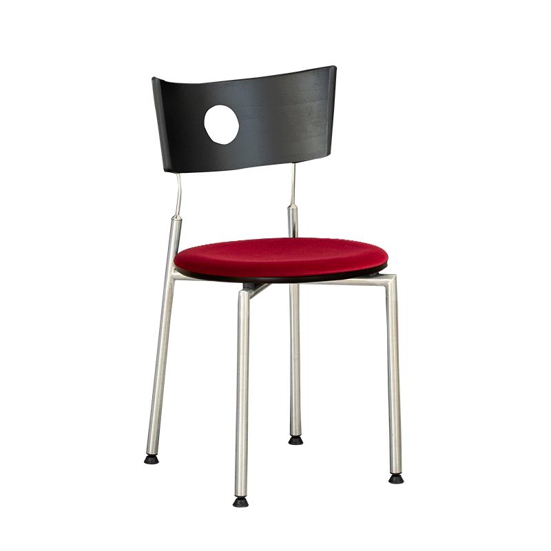 Moderner Retro-Esszimmerstuhl mit quadratischer Rückenlehne aus Sperrholz, Stoff und Edelstahl für das Esszimmer 