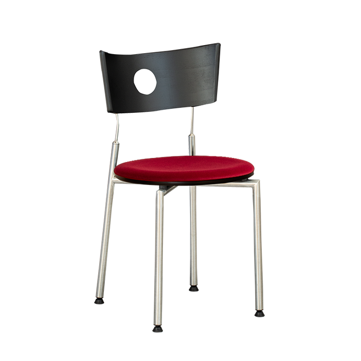 Moderner Retro-Esszimmerstuhl mit quadratischer Rückenlehne aus Sperrholz, Stoff und Edelstahl für das Esszimmer 
