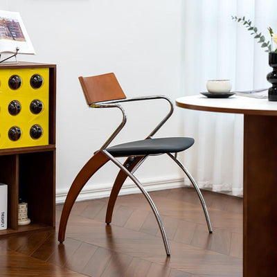 Modern Art Deco Square Faux Leather Velvet Fabric Multi-layer Solid Wood Panel Electroplated Iron Backrest Armrest Dining Chair For Dining Room