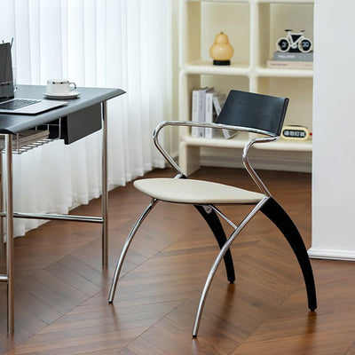 Modern Art Deco Square Faux Leather Velvet Fabric Multi-layer Solid Wood Panel Electroplated Iron Backrest Armrest Dining Chair For Dining Room