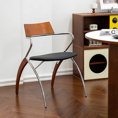 Modern Art Deco Square Faux Leather Velvet Fabric Multi-layer Solid Wood Panel Electroplated Iron Backrest Armrest Dining Chair For Dining Room