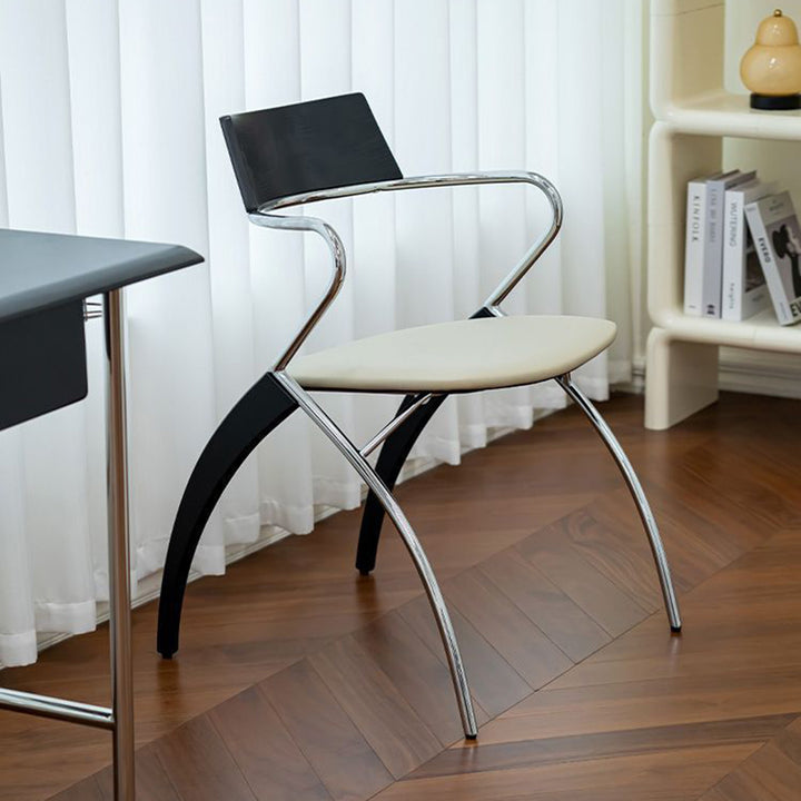 Modern Art Deco Square Faux Leather Velvet Fabric Plywood Electroplated Iron Backrest Armrest Dining Chair For Dining Room