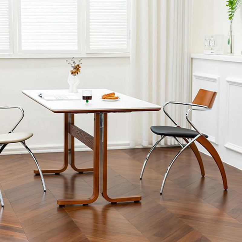 Modern Art Deco Square Faux Leather Velvet Fabric Multi-layer Solid Wood Panel Electroplated Iron Backrest Armrest Dining Chair For Dining Room