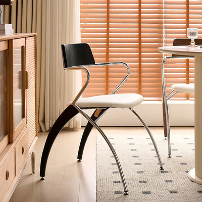 Modern Art Deco Square Faux Leather Velvet Fabric Multi-layer Solid Wood Panel Electroplated Iron Backrest Armrest Dining Chair For Dining Room