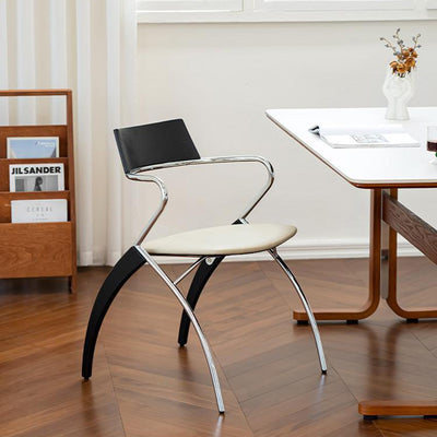 Modern Art Deco Square Faux Leather Velvet Fabric Multi-layer Solid Wood Panel Electroplated Iron Backrest Armrest Dining Chair For Dining Room