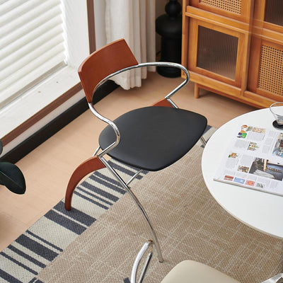 Modern Art Deco Square Faux Leather Velvet Fabric Multi-layer Solid Wood Panel Electroplated Iron Backrest Armrest Dining Chair For Dining Room