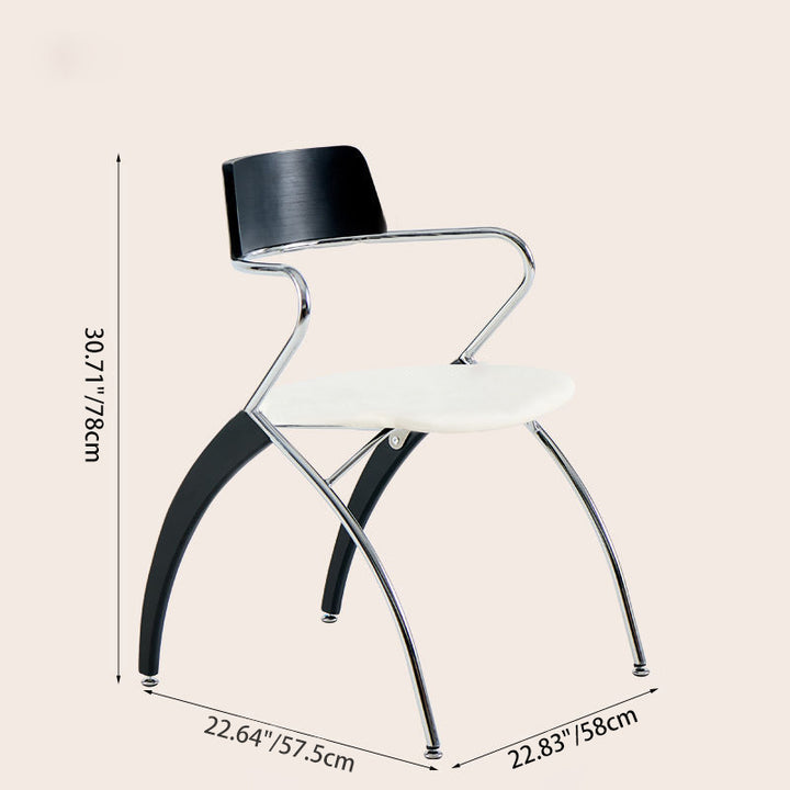 Modern Art Deco Square Faux Leather Velvet Fabric Plywood Electroplated Iron Backrest Armrest Dining Chair For Dining Room