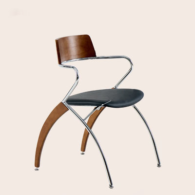 Modern Art Deco Square Faux Leather Velvet Fabric Multi-layer Solid Wood Panel Electroplated Iron Backrest Armrest Dining Chair For Dining Room