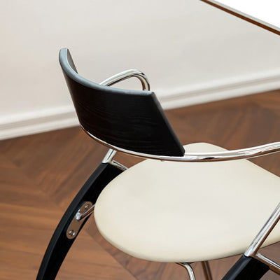 Modern Art Deco Square Faux Leather Velvet Fabric Multi-layer Solid Wood Panel Electroplated Iron Backrest Armrest Dining Chair For Dining Room