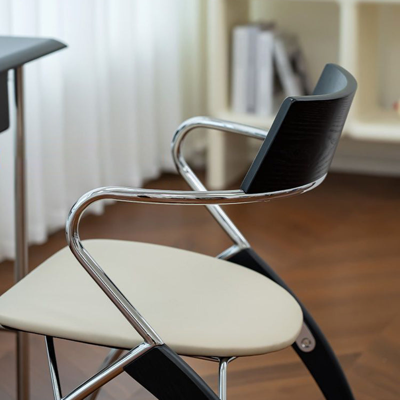 Modern Art Deco Square Faux Leather Velvet Fabric Multi-layer Solid Wood Panel Electroplated Iron Backrest Armrest Dining Chair For Dining Room