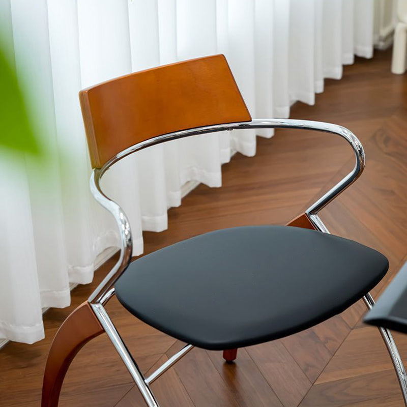 Modern Art Deco Square Faux Leather Velvet Fabric Multi-layer Solid Wood Panel Electroplated Iron Backrest Armrest Dining Chair For Dining Room