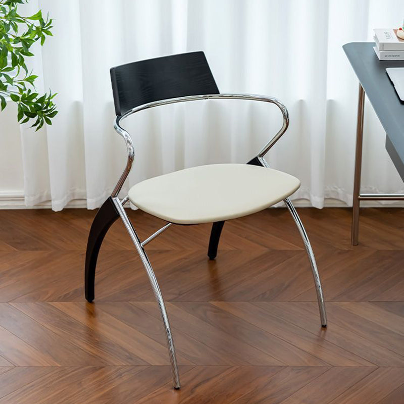 Modern Art Deco Square Faux Leather Velvet Fabric Multi-layer Solid Wood Panel Electroplated Iron Backrest Armrest Dining Chair For Dining Room