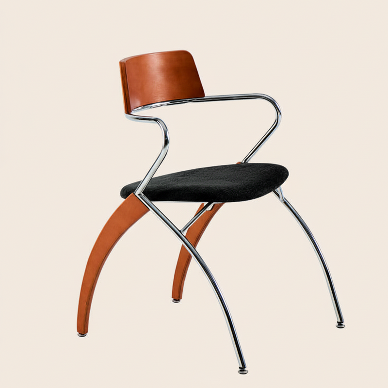 Modern Art Deco Square Faux Leather Velvet Fabric Multi-layer Solid Wood Panel Electroplated Iron Backrest Armrest Dining Chair For Dining Room