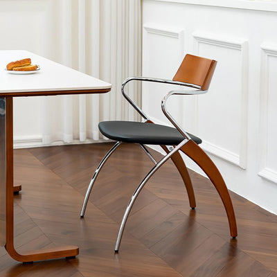 Modern Art Deco Square Faux Leather Velvet Fabric Multi-layer Solid Wood Panel Electroplated Iron Backrest Armrest Dining Chair For Dining Room