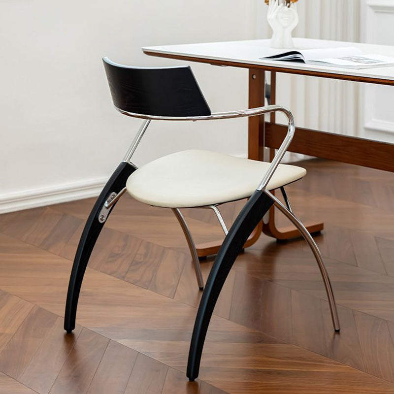 Modern Art Deco Square Faux Leather Velvet Fabric Multi-layer Solid Wood Panel Electroplated Iron Backrest Armrest Dining Chair For Dining Room