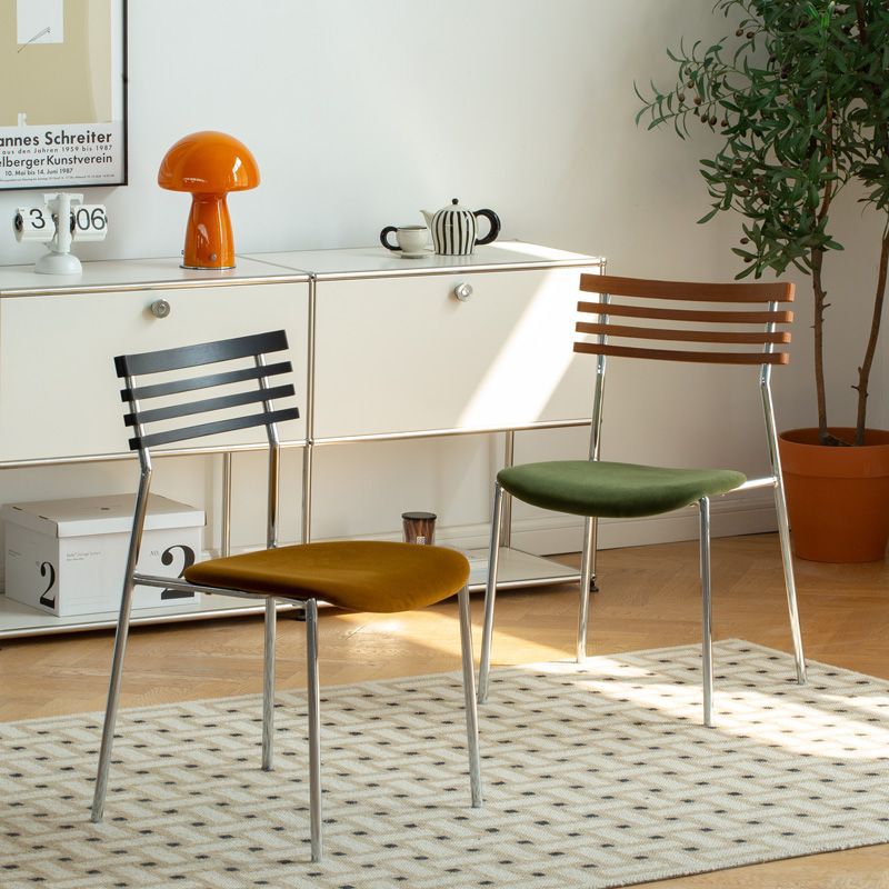 Contemporary Retro Square Plywood Fabric Electroplated Iron Backrest Dining Chair For Dining Room