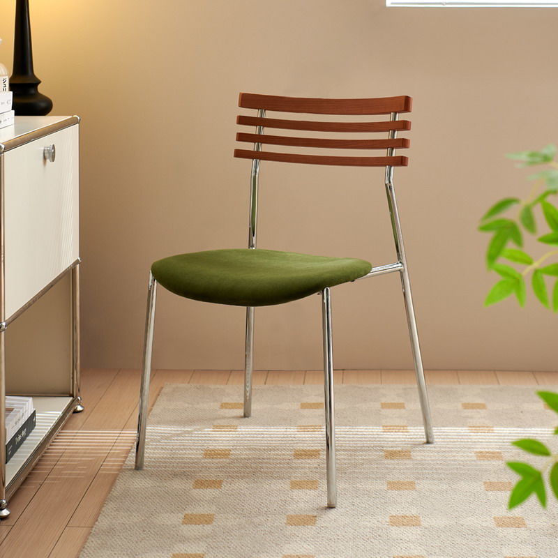 Contemporary Retro Square Plywood Fabric Electroplated Iron Backrest Dining Chair For Dining Room