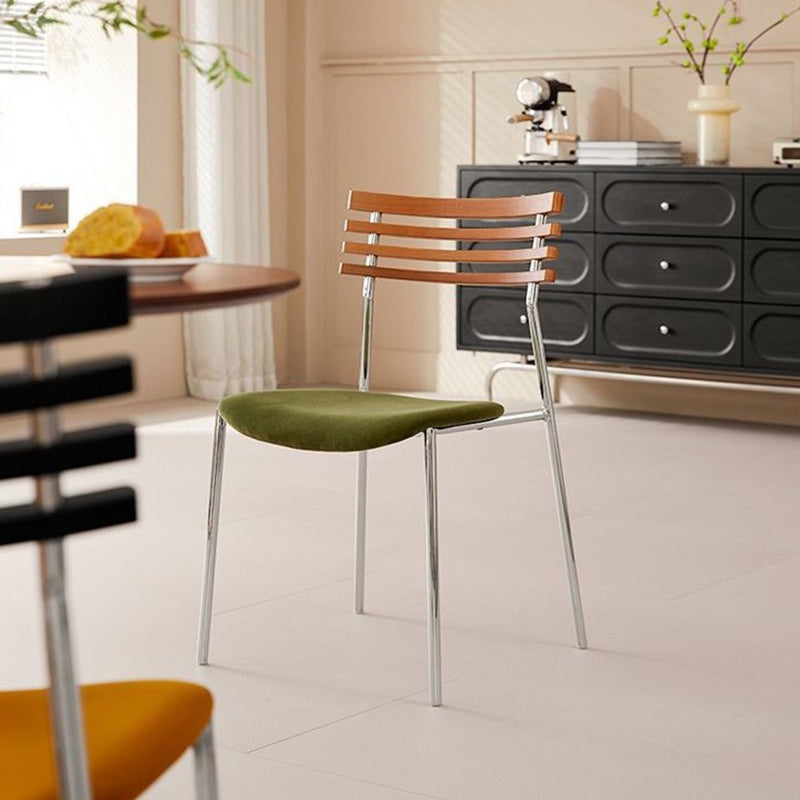 Contemporary Retro Square Plywood Fabric Electroplated Iron Backrest Dining Chair For Dining Room
