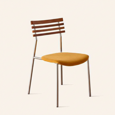 Contemporary Retro Square Multi-layer Solid Wood Panel Fabric Electroplated Iron Backrest Dining Chair For Dining Room